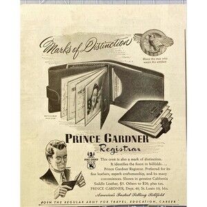 Prince Gardner Registrar Wallet "Mark of Distinction" Vintage Print Ad 1946